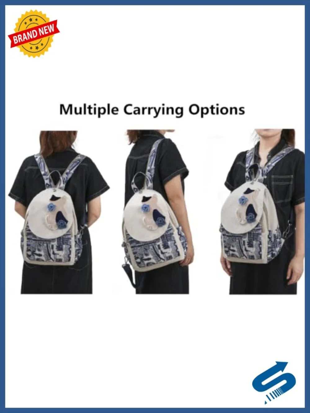 Boho Hippie Multicolor Canvas Backpack with Cat Print, Retro Daypack,